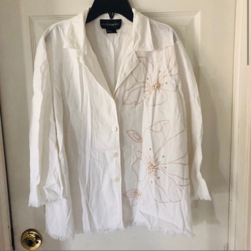 REQUIREMENTS Linen blend raw hem lightweight floral button front shirt SZ large